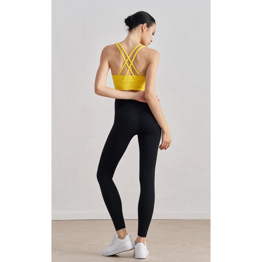 Size M Yellow Cross-Back Yoga Sports Bra for Women - High
