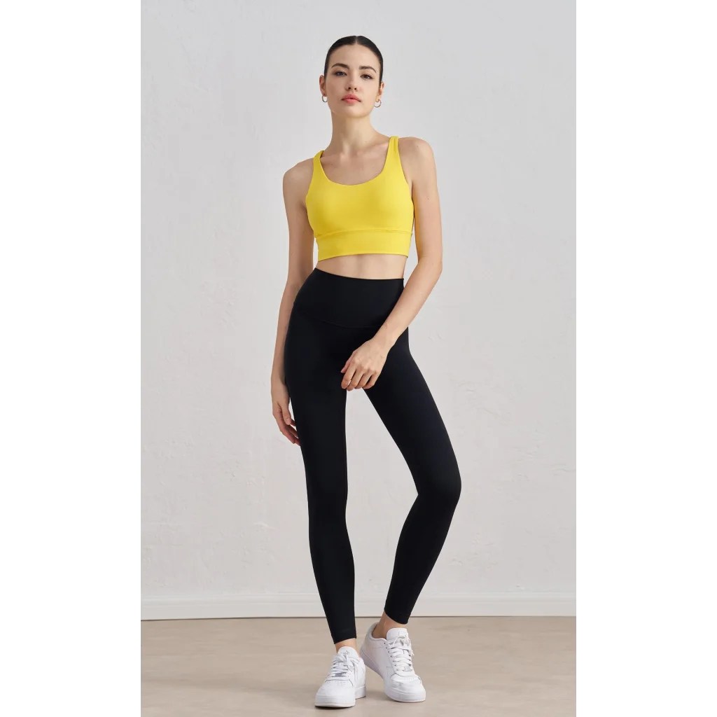 Size M Yellow Cross-Back Yoga Sports Bra for Women - High