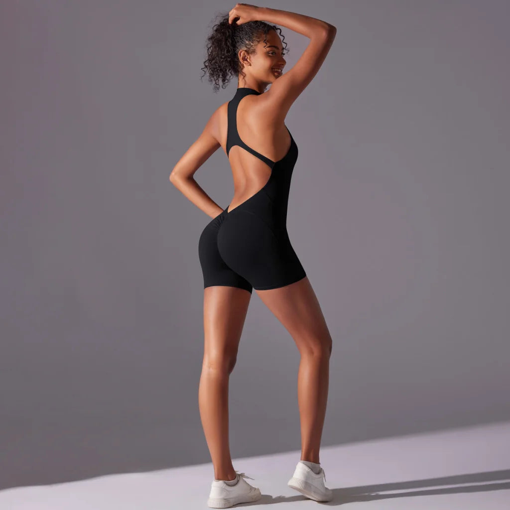 Size S Black High-Impact Seamless Bodysuit - Nude Feel Yoga