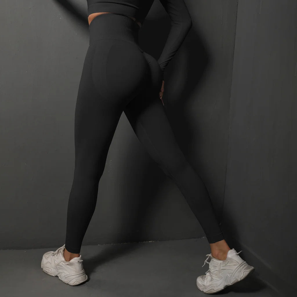 Size S Black Seamless High-Waisted Yoga Pants for Women