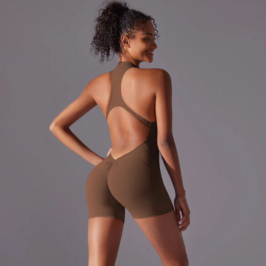 Size S Brown High-Impact Seamless Bodysuit - Nude Feel Yoga