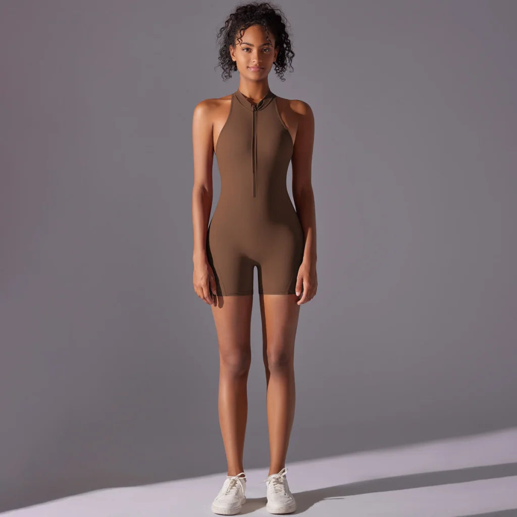 Size S Brown High-Impact Seamless Bodysuit - Nude Feel Yoga