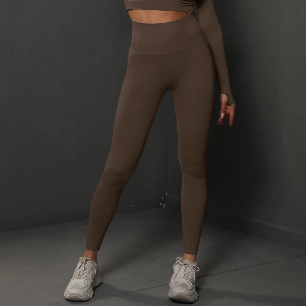 Size S Brown Seamless High-Waisted Yoga Pants for Women