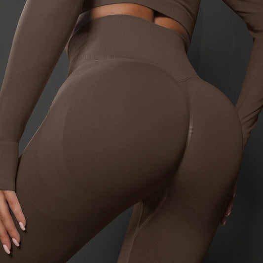 Size S Brown Seamless High-Waisted Yoga Pants for Women