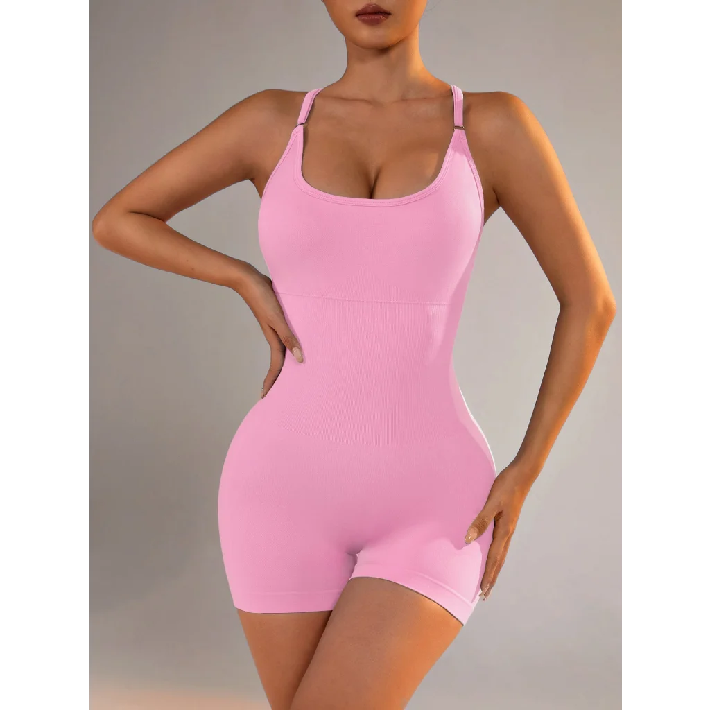 Size S Light Pink Grey Nylon Seamless Yoga Bodysuit