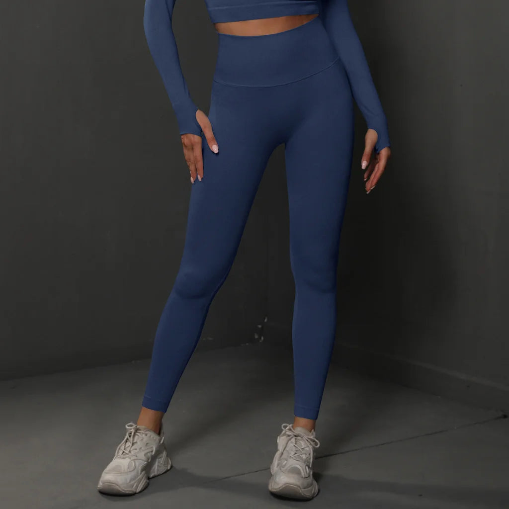 Size S Navy Blue Seamless High-Waisted Yoga Pants for Women