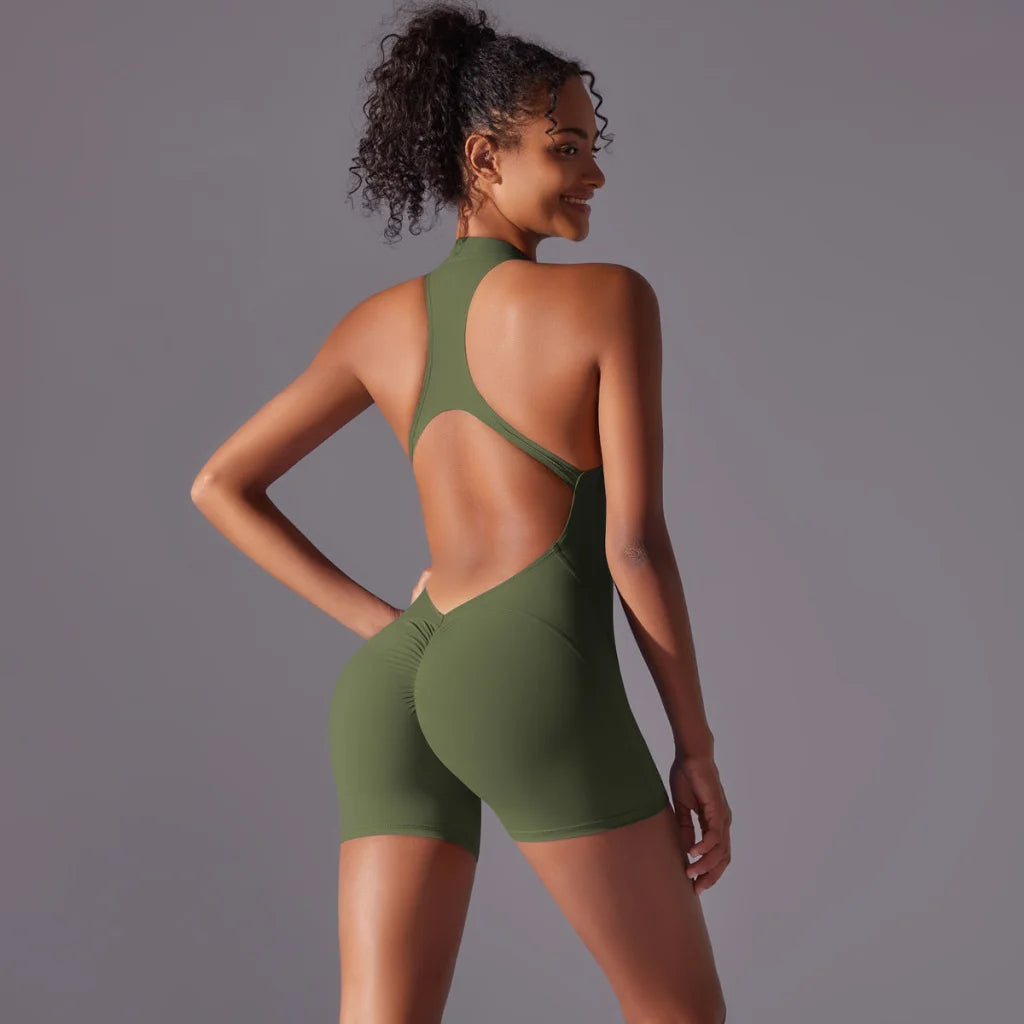 Size S Olive Green High-Impact Seamless Bodysuit - Nude