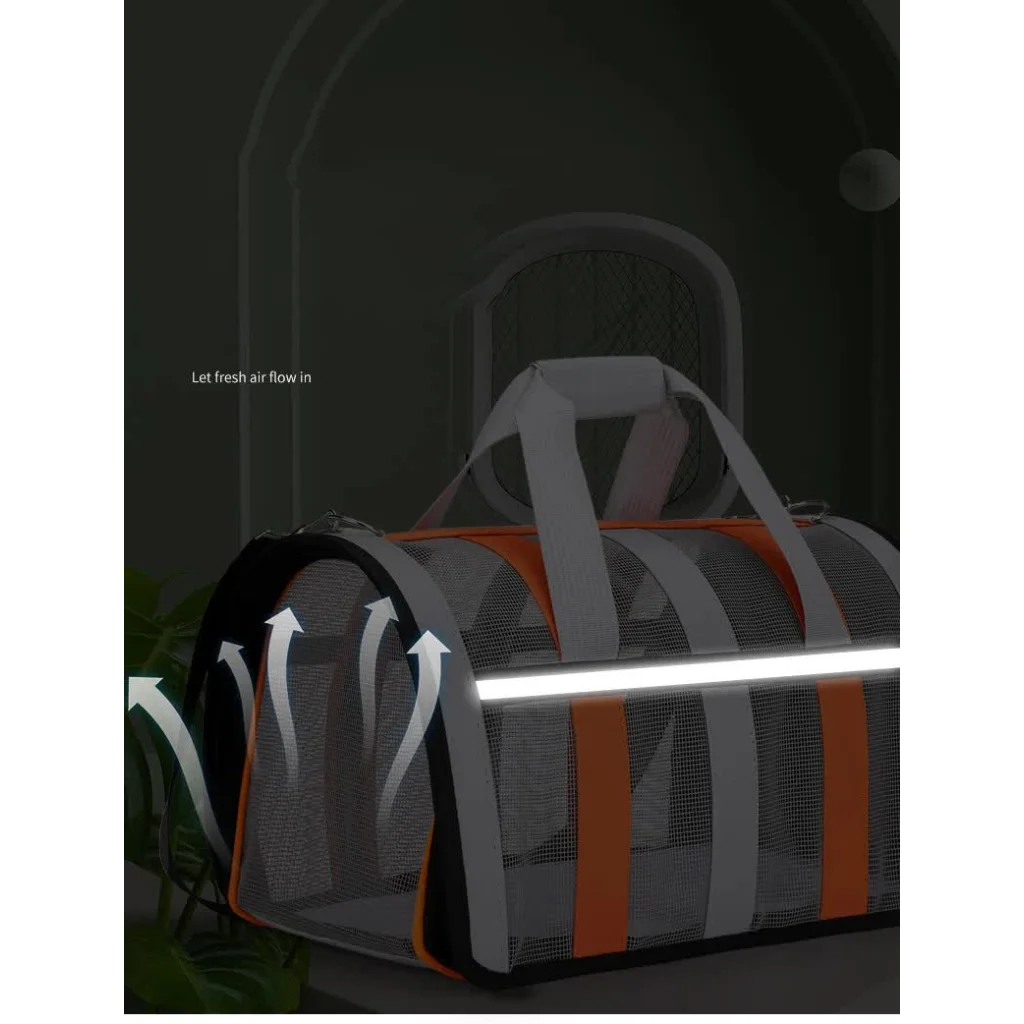 Size S Orange And Grey Foldable Pet Carrier Bag