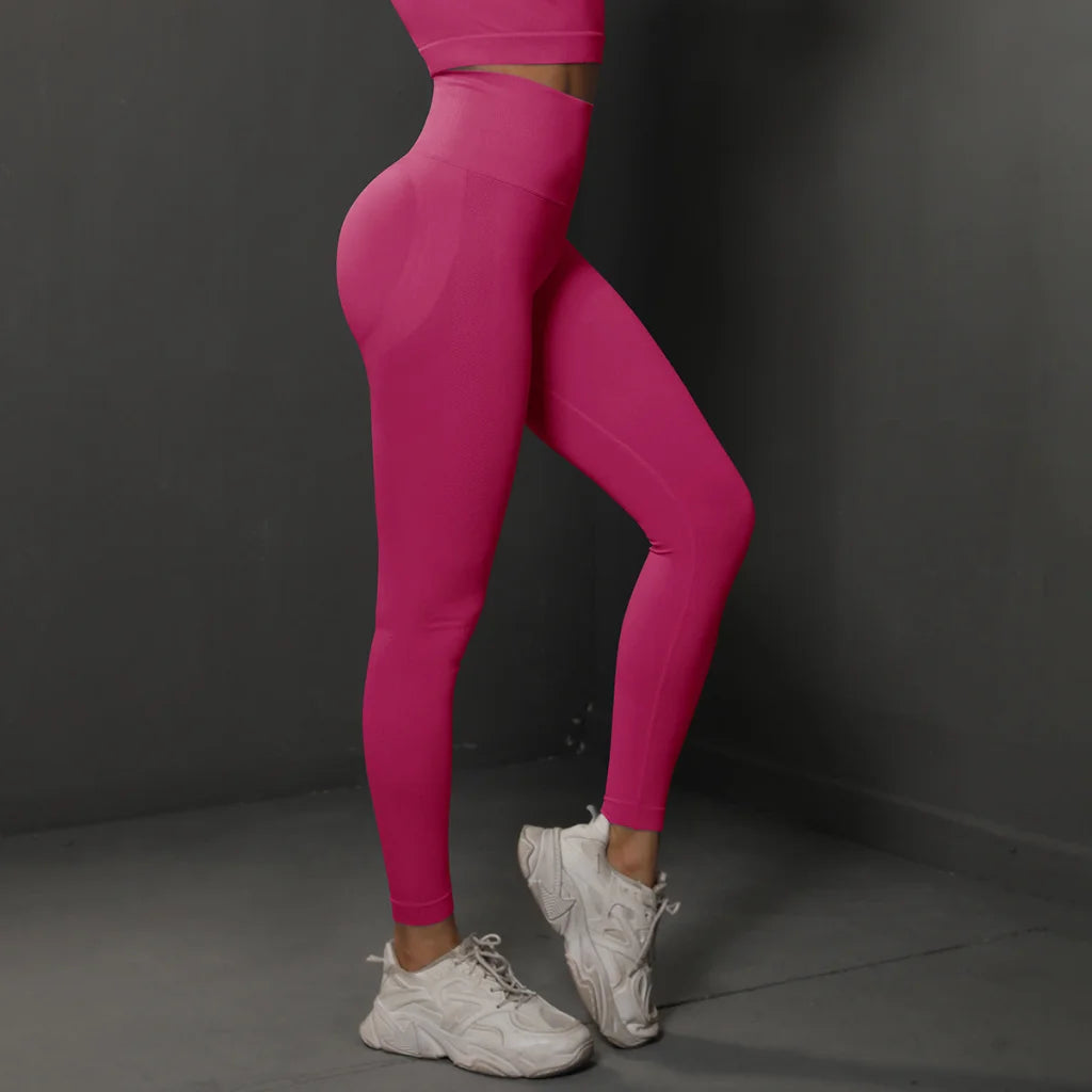 Size S Rose Red Seamless High-Waisted Yoga Pants for Women