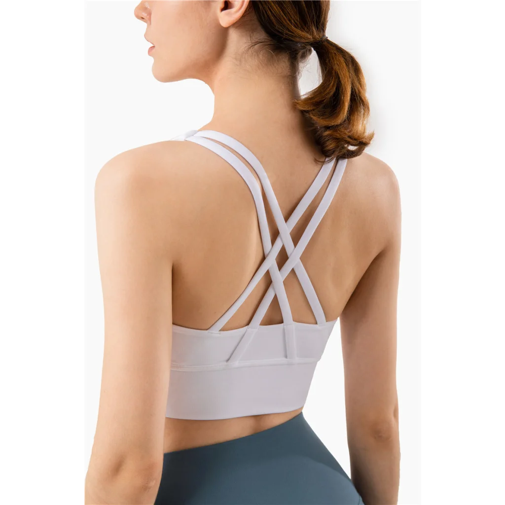 Size S White Cross-Back Yoga Sports Bra for Women - High