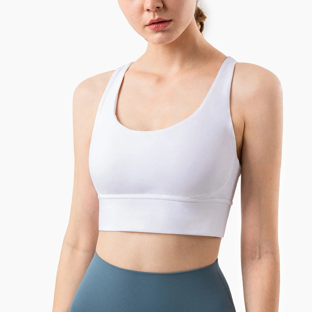 Size S White Cross-Back Yoga Sports Bra for Women - High