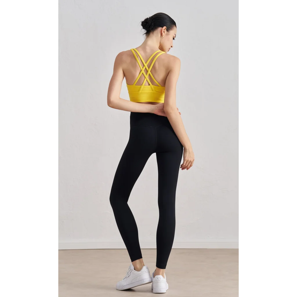 Size S Yellow Cross-Back Yoga Sports Bra for Women - High