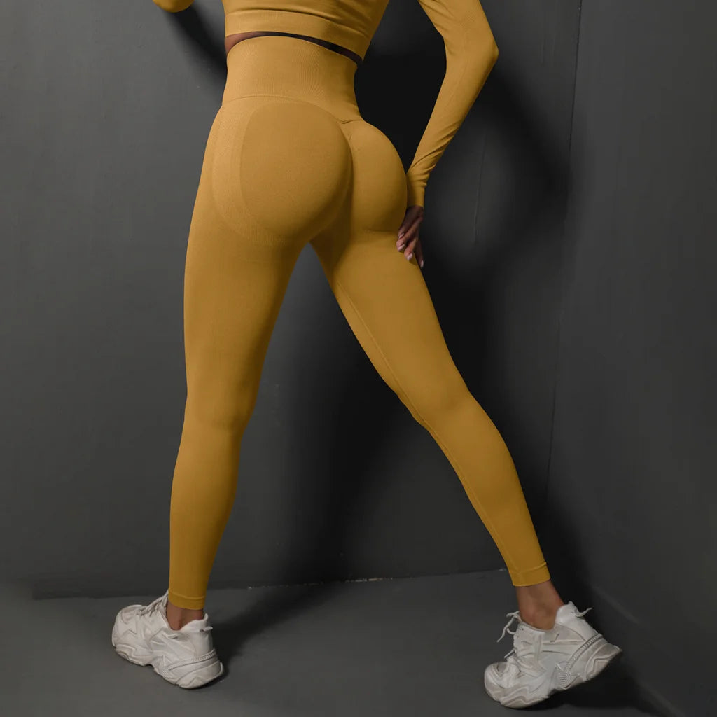 Size S Yellow Seamless High-Waisted Yoga Pants for Women