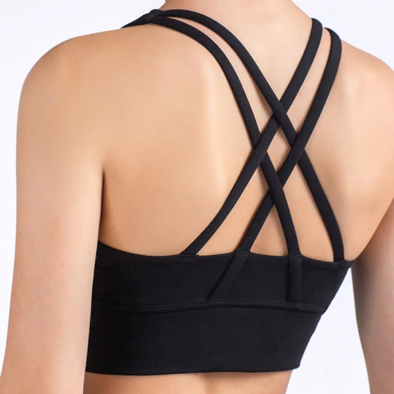Size XL Black Cross-Back Yoga Sports Bra for Women - High