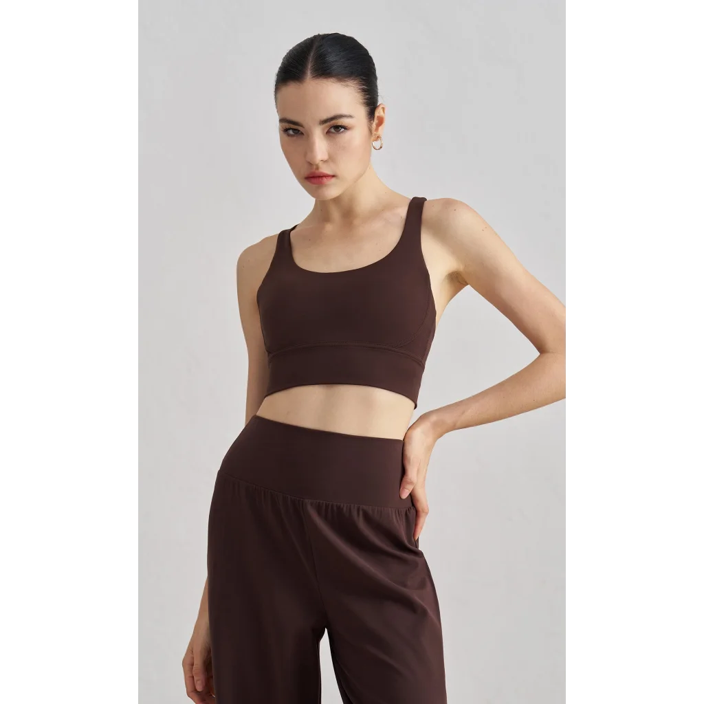 Size XL Coffee Cross-Back Yoga Sports Bra for Women - High