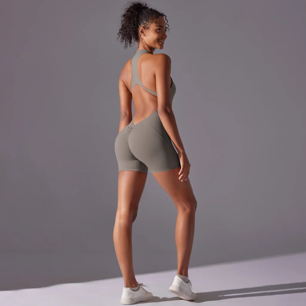 Size XL Grey High-Impact Seamless Bodysuit - Nude Feel Yoga