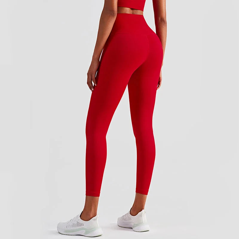 Size XL Red High-Waisted Seamless Yoga Pants for Women