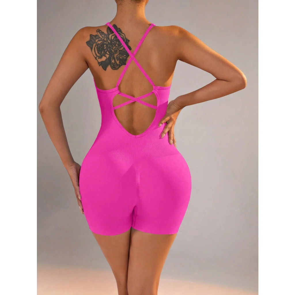 Size XS Rose Red Grey Nylon Seamless Yoga Bodysuit