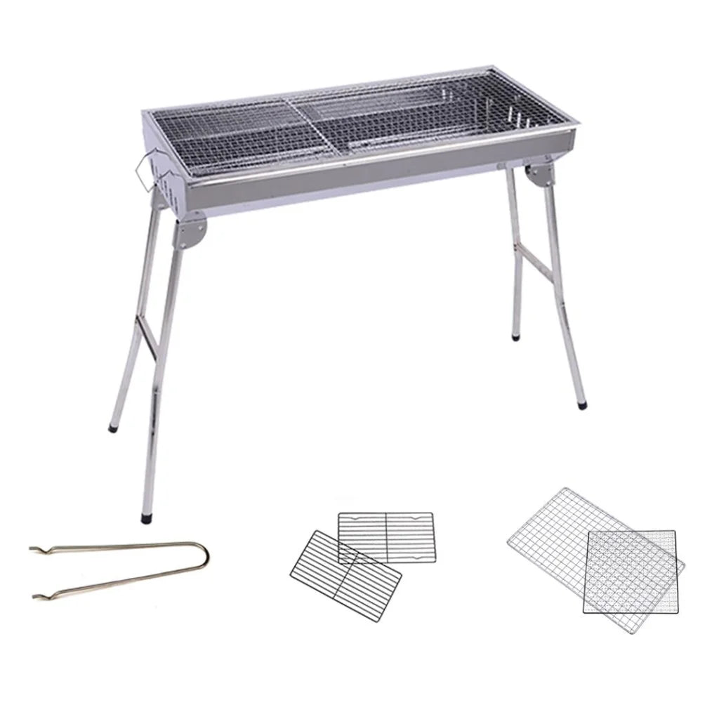 Skewers Grill Portable Stainless Steel Charcoal BBQ Outdoor 6-8 Persons - Premium