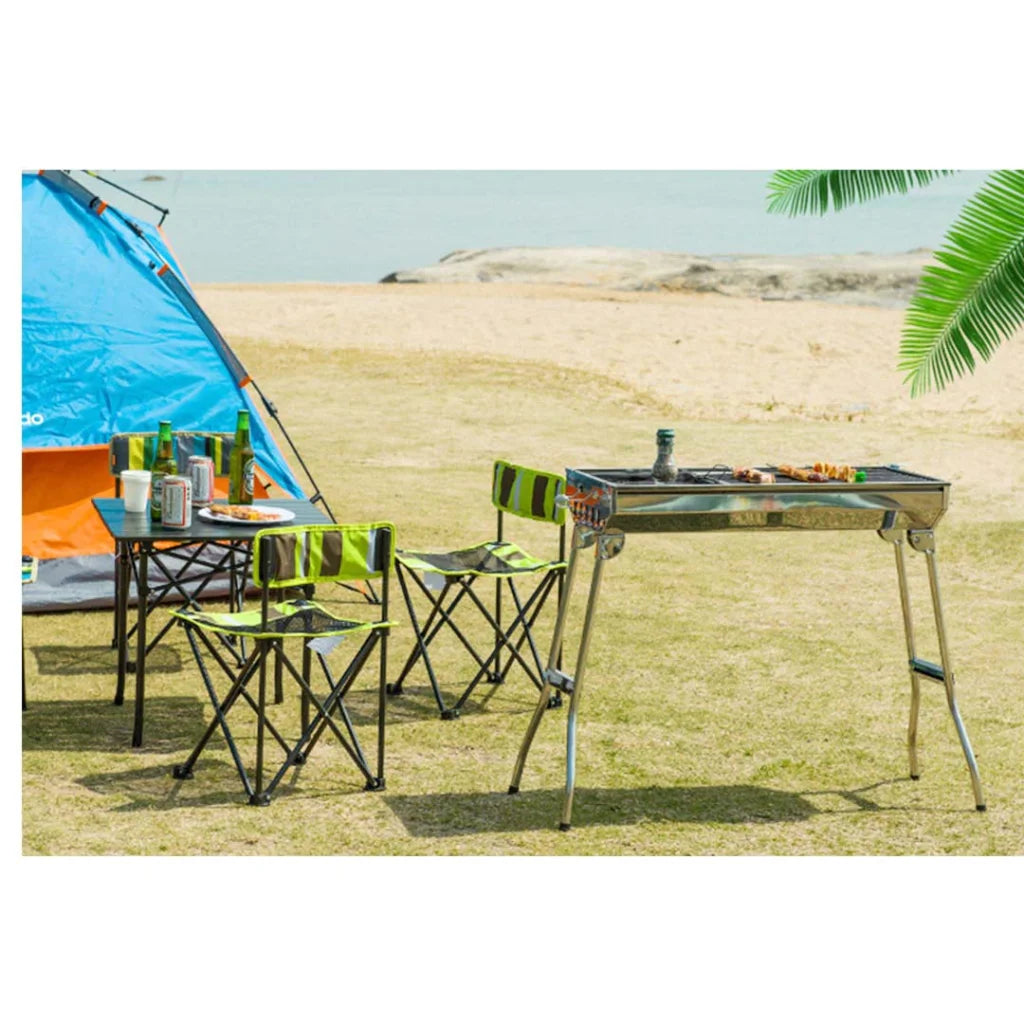 Skewers Grill with Side Tray Portable Stainless Steel Charcoal BBQ Outdoor 6-8 Persons - Premium