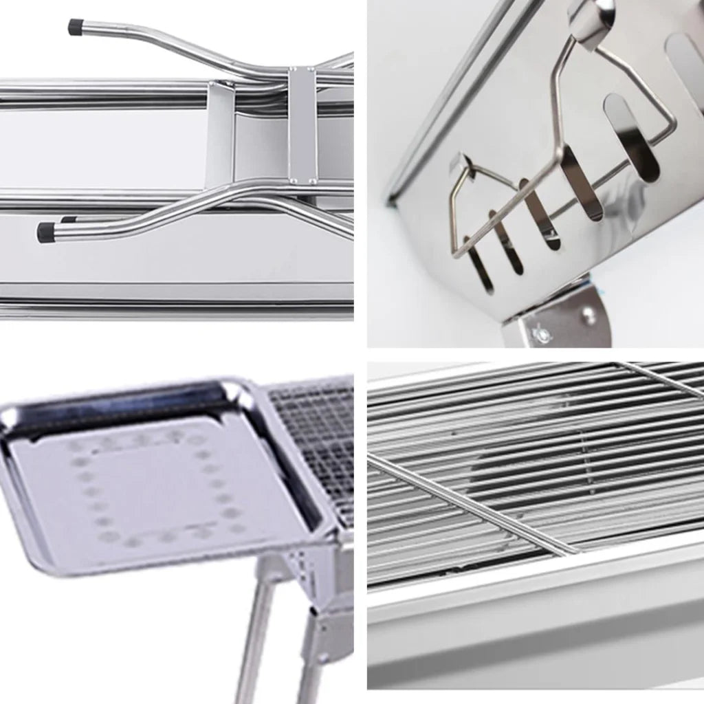 Skewers Grill with Side Tray Portable Stainless Steel Charcoal BBQ Outdoor 6-8 Persons - Premium