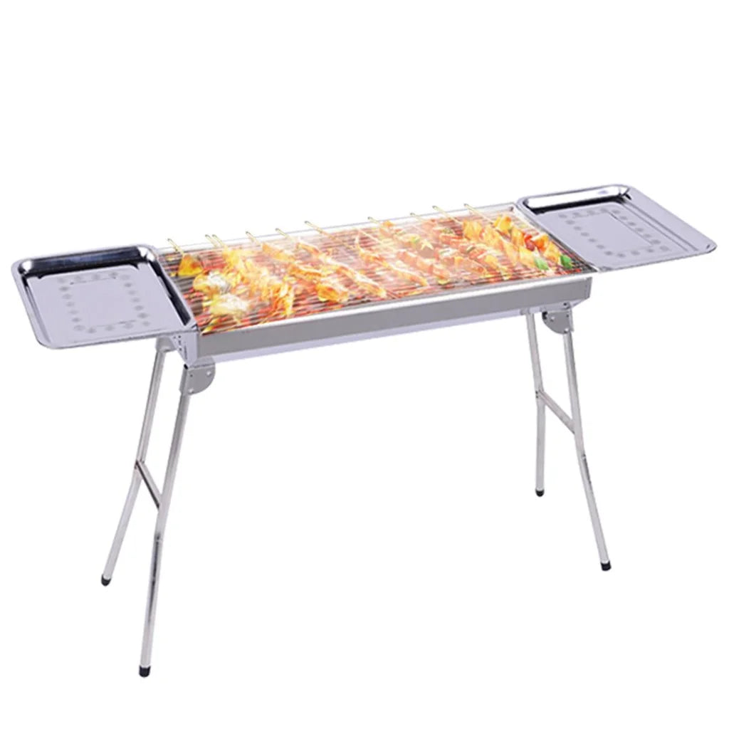 Skewers Grill with Side Tray Portable Stainless Steel Charcoal BBQ Outdoor 6-8 Persons - Premium