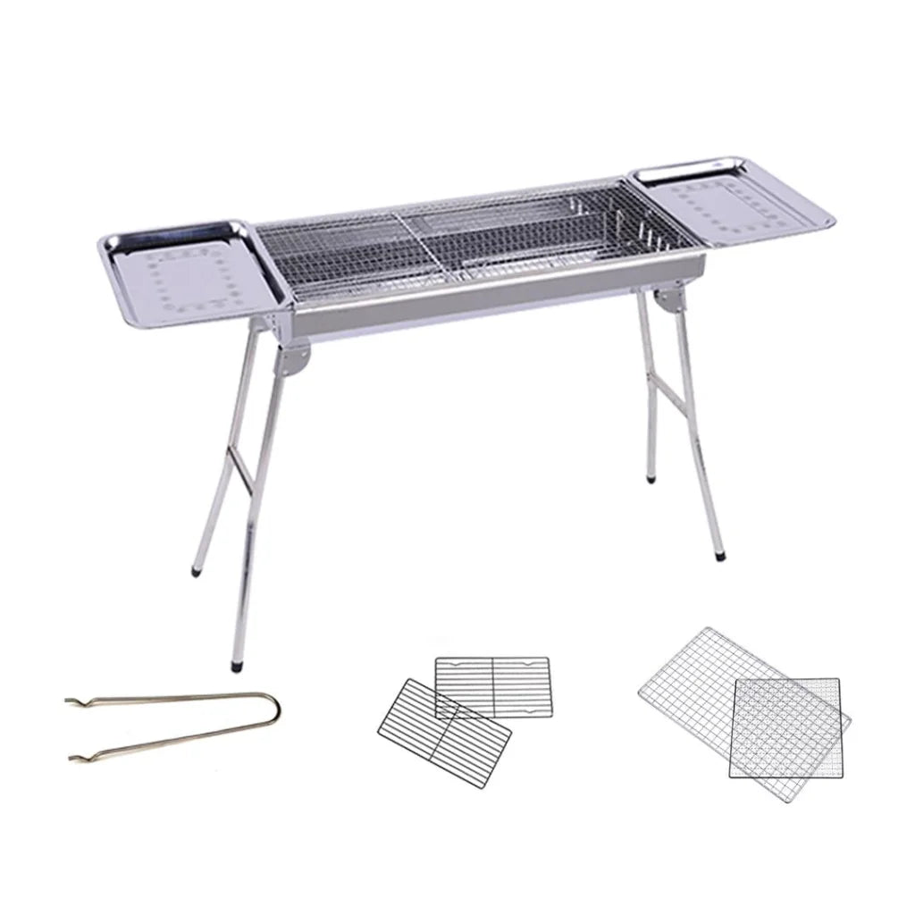 Skewers Grill with Side Tray Portable Stainless Steel Charcoal BBQ Outdoor 6-8 Persons - Premium