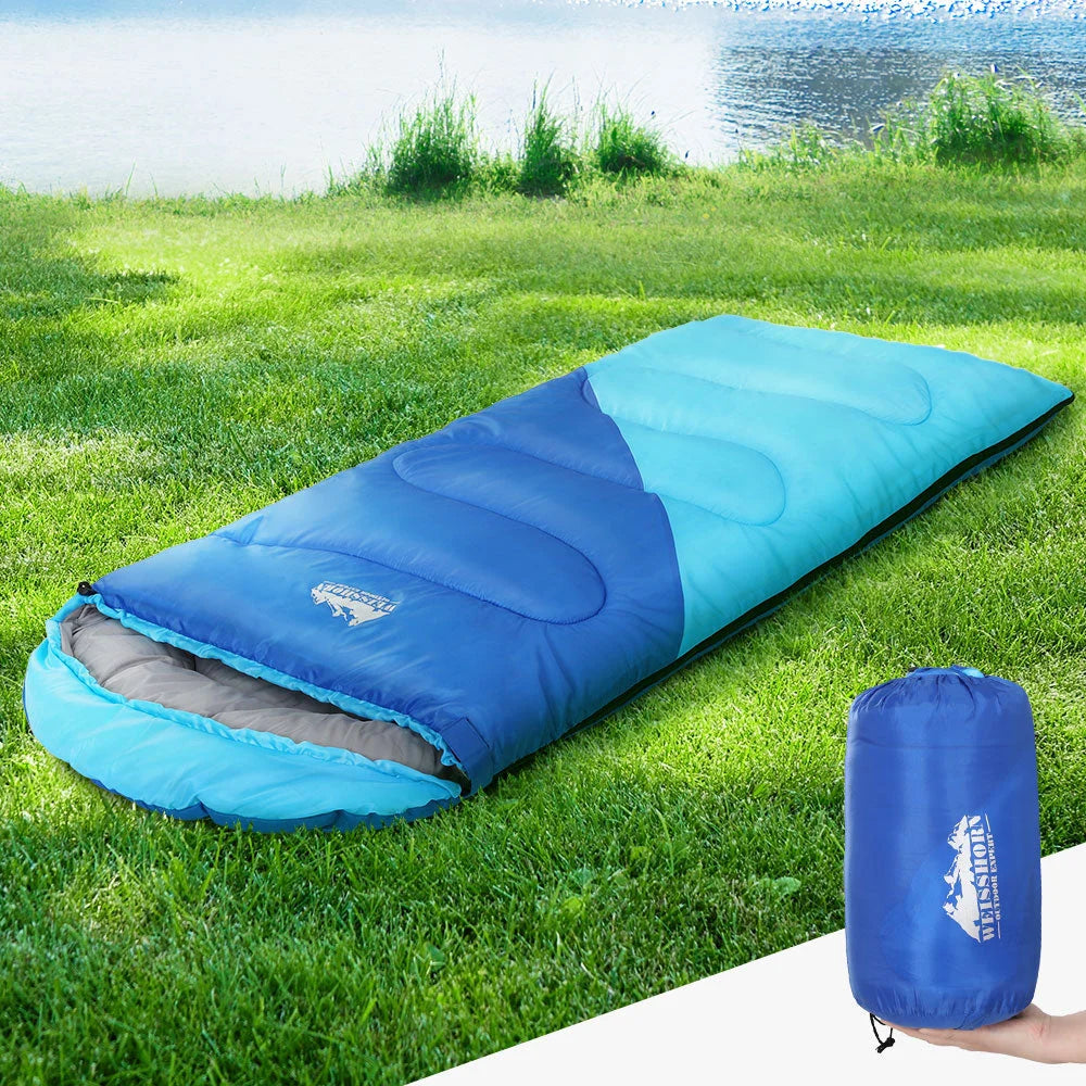 Sleeping Bag Kids Single 172CM Thermal Camping Hiking - Blue