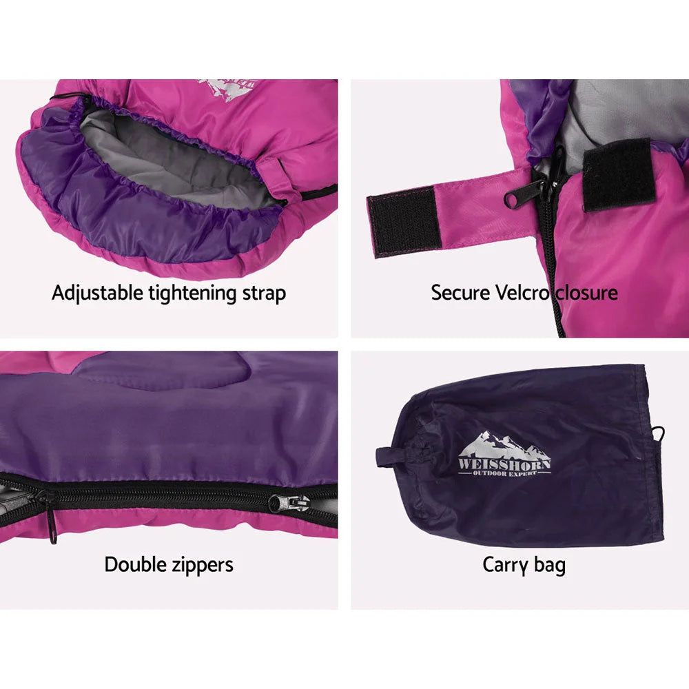 Sleeping Bag Kids Single 172CM Thermal Camping Hiking - Pink