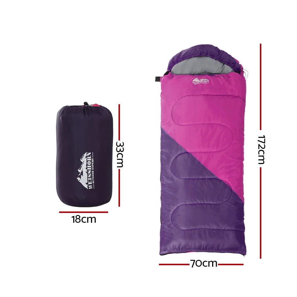Sleeping Bag Kids Single 172CM Thermal Camping Hiking - Pink