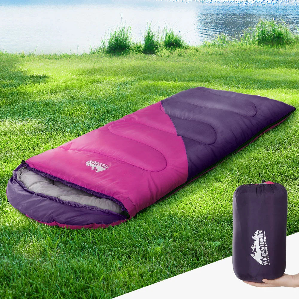 Sleeping Bag Kids Single 172CM Thermal Camping Hiking - Pink