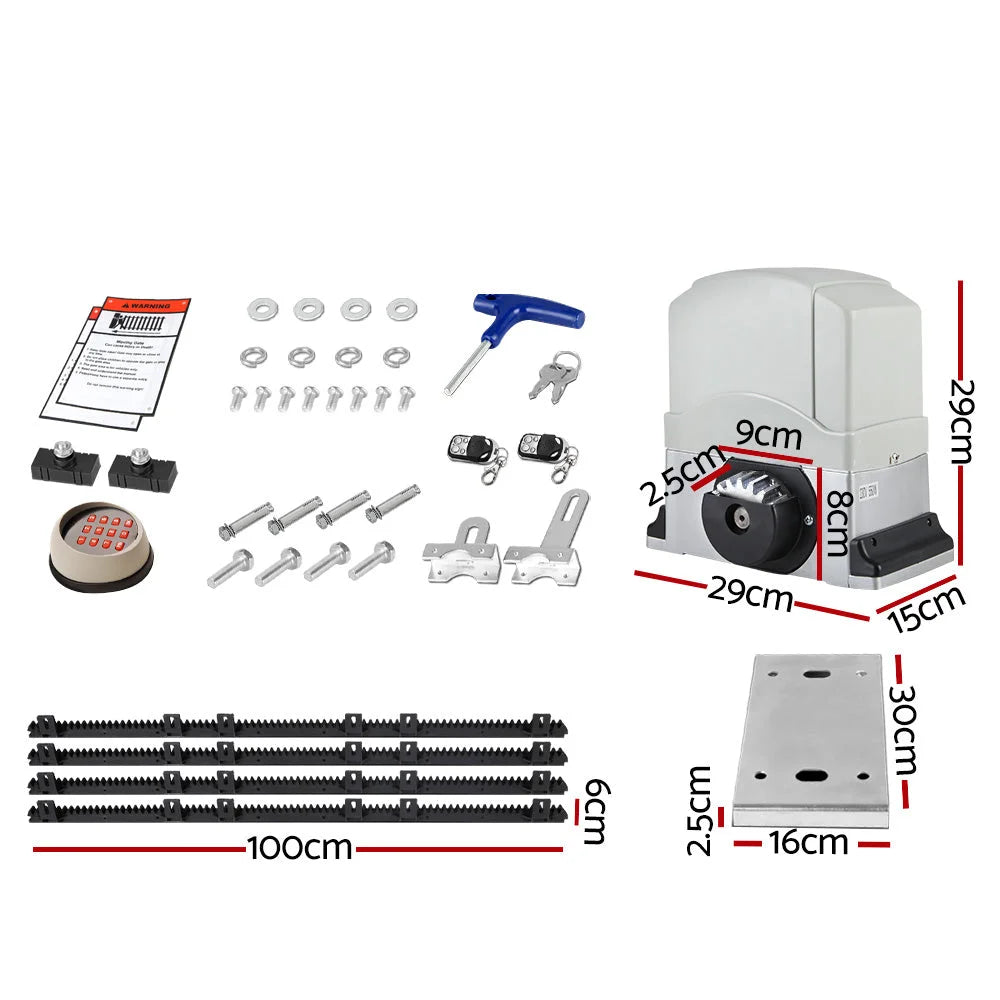 Sliding Gate Opener 1200KG with Remote Hardware Kit 4 m Rail
