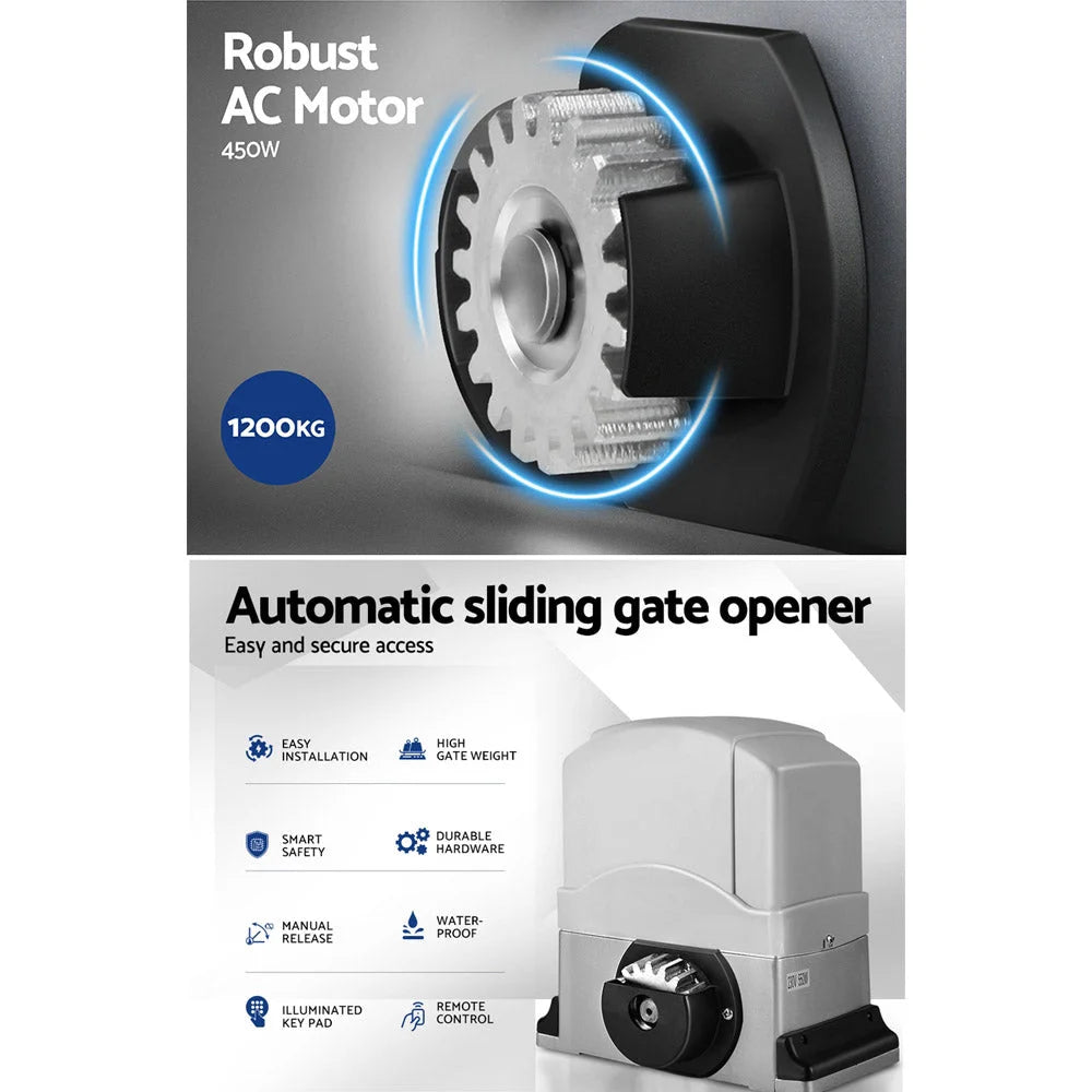 Sliding Gate Opener 1200KG with Remote Hardware Kit 4 m Rail