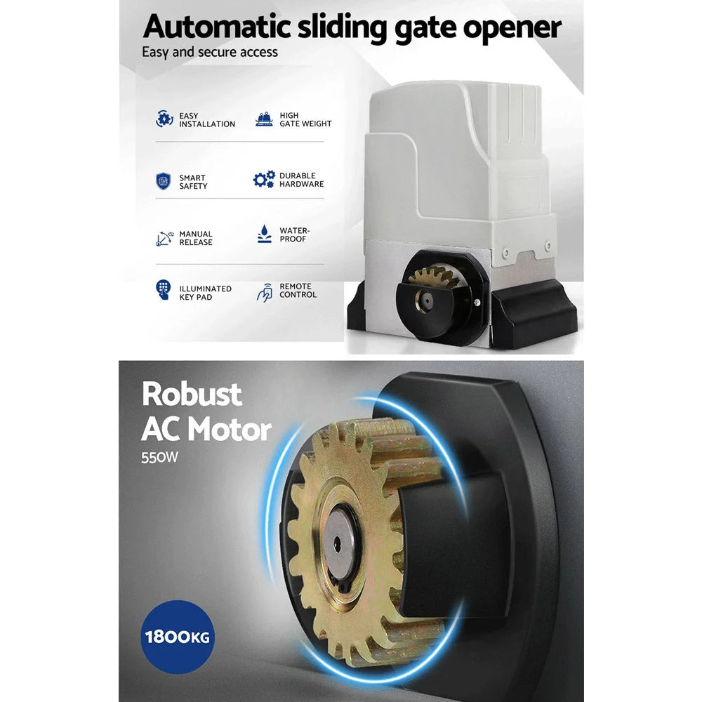 Sliding Gate Opener 1800KG Motor Kit Auto Keypad Remote
