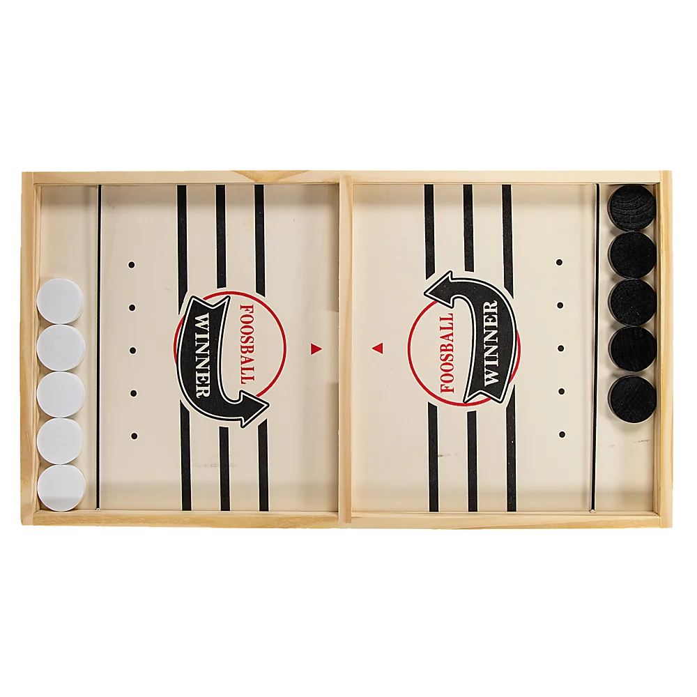Sling puck table with matching accessories and clear item layout