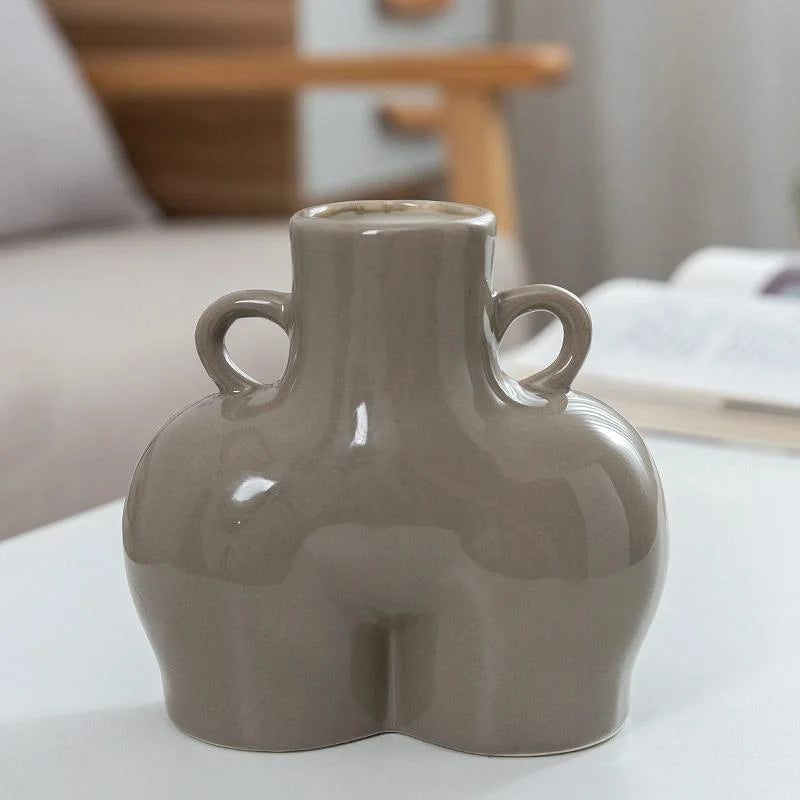 Small Bright Gray Ceramic Vase for Home Decor and Dried