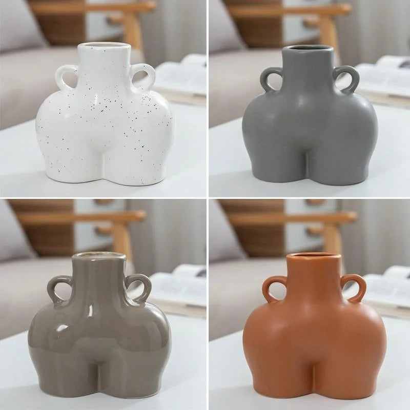 Small Khaki Ceramic Vase for Home Decor and Dried Flower