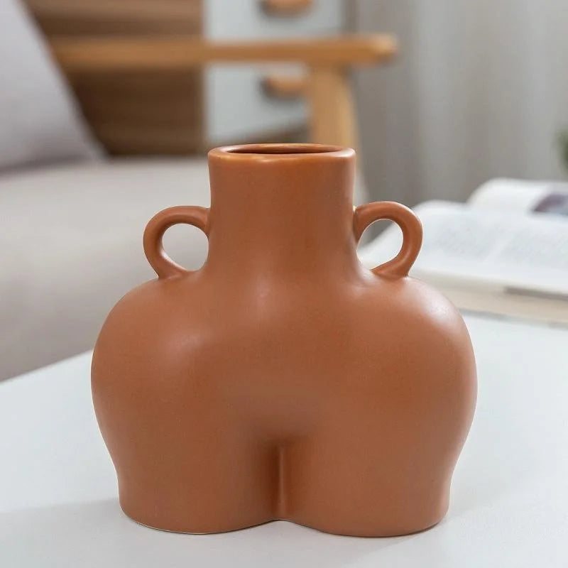 Small Khaki Ceramic Vase for Home Decor and Dried Flower