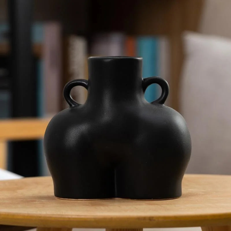 Small Matte Black Ceramic Vase for Home Decor and Dried