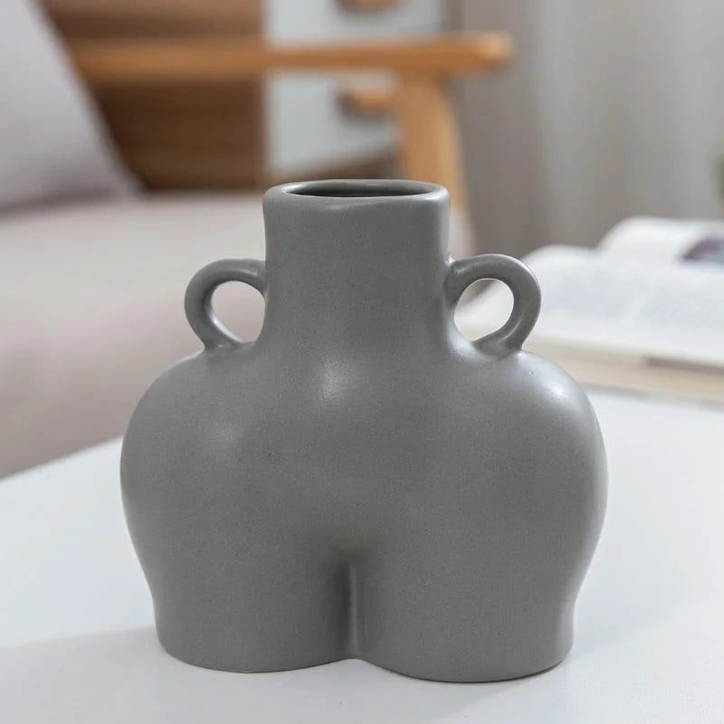 Small Matte Gray Ceramic Vase for Home Decor and Dried