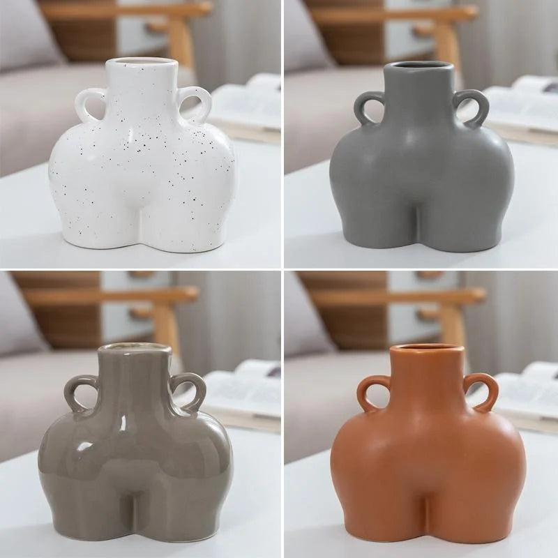 Small Matte Gray Ceramic Vase for Home Decor and Dried