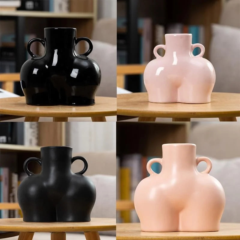 Small Matte Pink Ceramic Vase for Home Decor and Dried