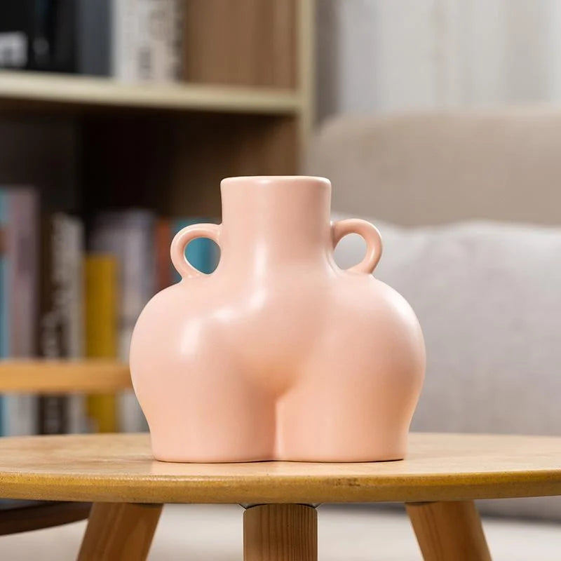 Small Matte Pink Ceramic Vase for Home Decor and Dried