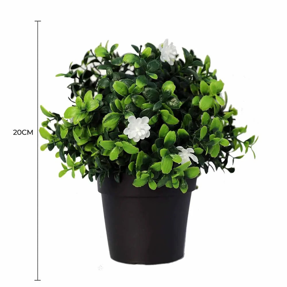 Small Potted Artificial Flowering Boxwood Plant UV