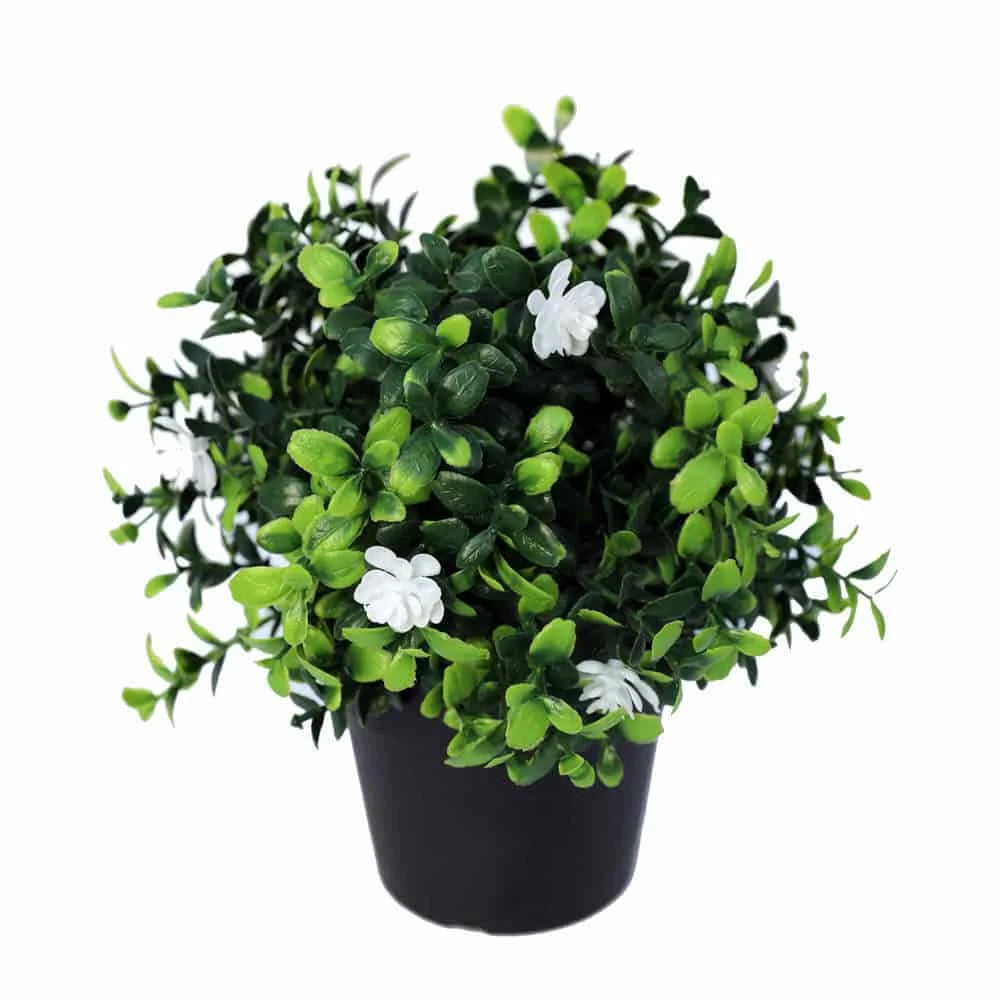 Small Potted Artificial Flowering Boxwood Plant UV