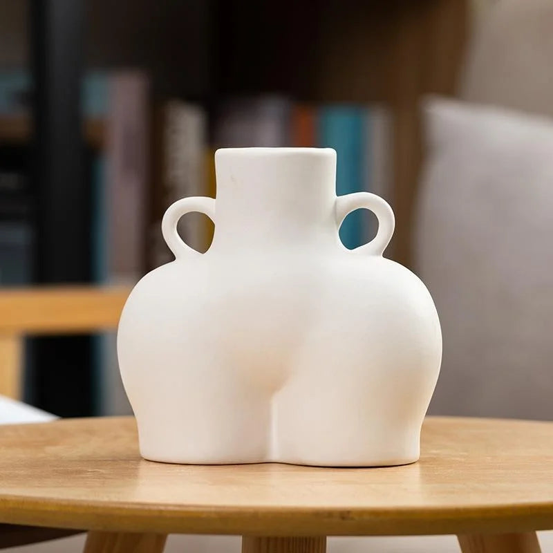 Small Unglazed Ceramic Vase for Home Decor and Dried Flower