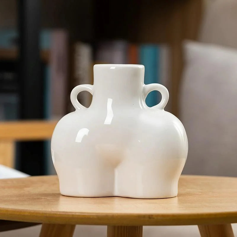 Small White Ceramic Vase for Home Decor with Dried Flower