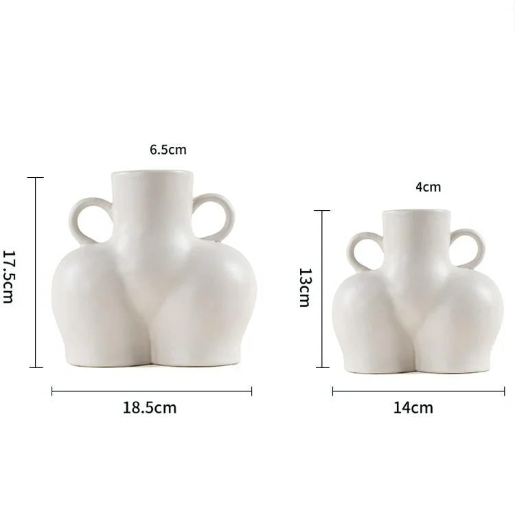 Small White Ceramic Vase for Home Decor with Dried Flower