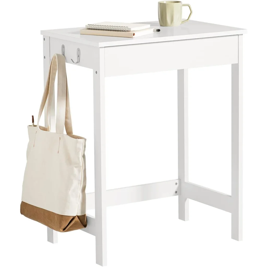Small White Desk with Drawer and Hooks - Furniture