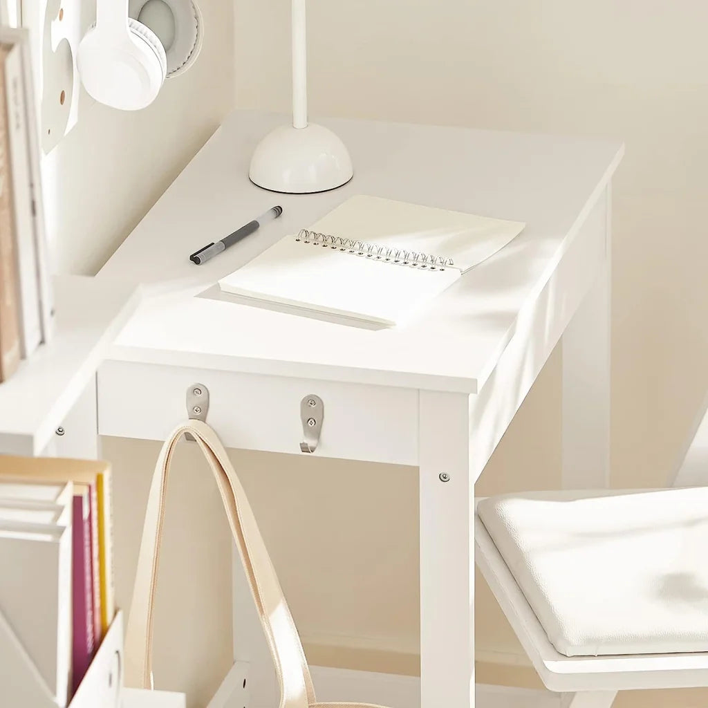Small White Desk with Drawer and Hooks - Furniture